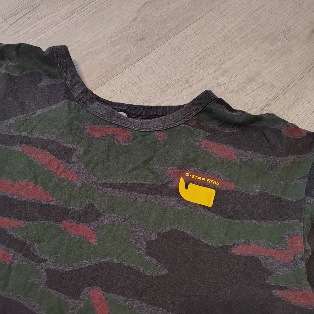 G-Star Raw Mens XXL Camo T-Shirt Tiger Stripe Green Burgundy Yellow Logo Tee